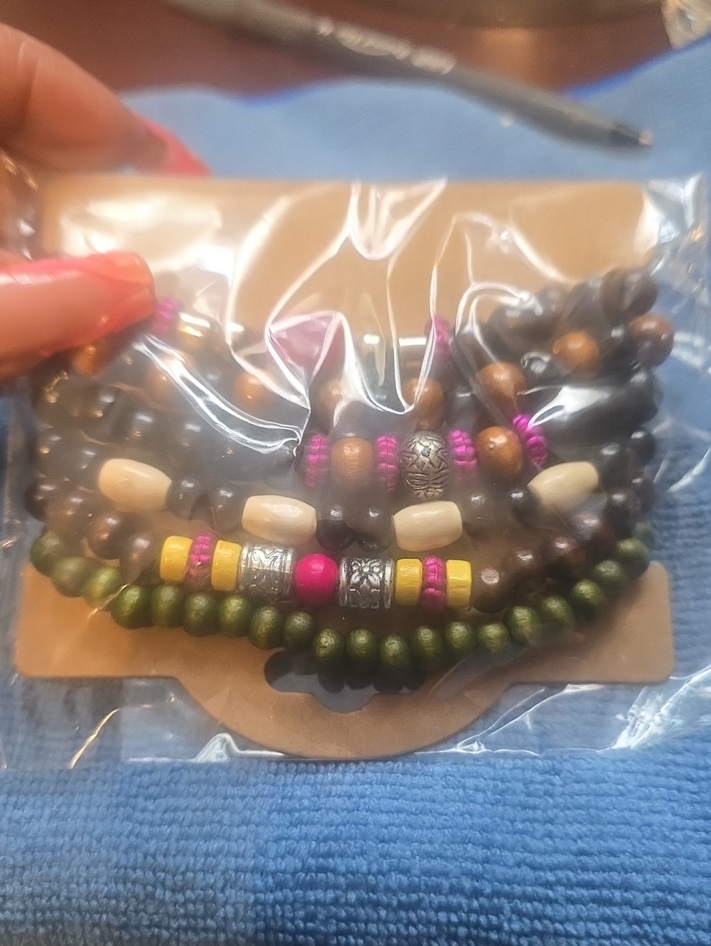 (1)Boho Multi-Strand Beaded Bracelet Set - Brown & Green